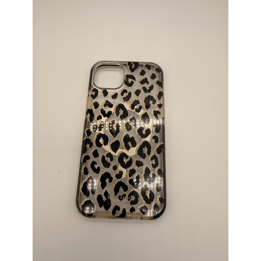 Kate Spade Phone Case iPhone‎ 13 Pro Clear Gold Glitter Leopard MagSafe